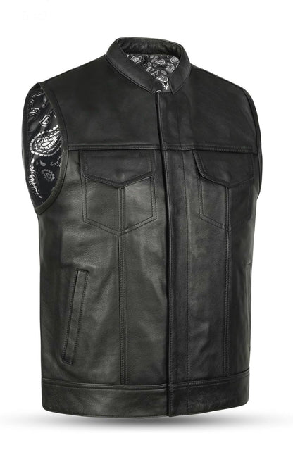 Premium Black Genuine Leather Vest – Classic Biker Style