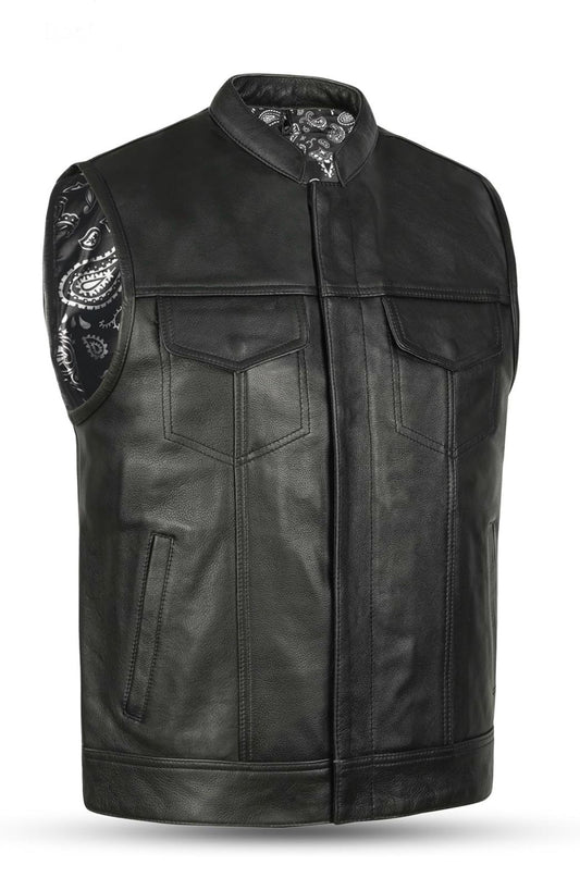 Premium Black Genuine Leather Vest – Classic Biker Style