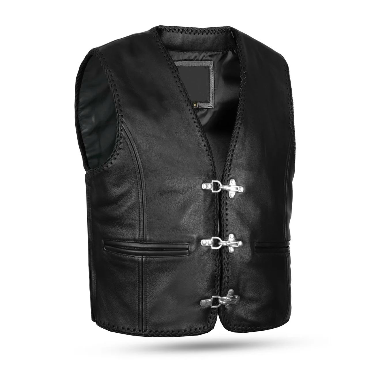 Men’s Premium Black Leather Vest – Classic Biker Elegance