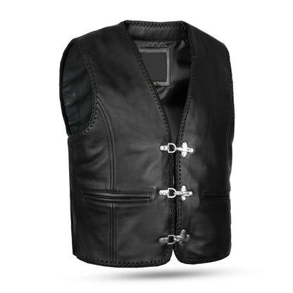 Men’s Premium Black Leather Vest – Classic Biker Elegance