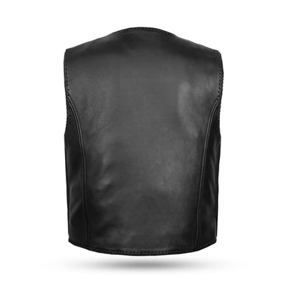 Men’s Premium Black Leather Vest – Classic Biker Elegance