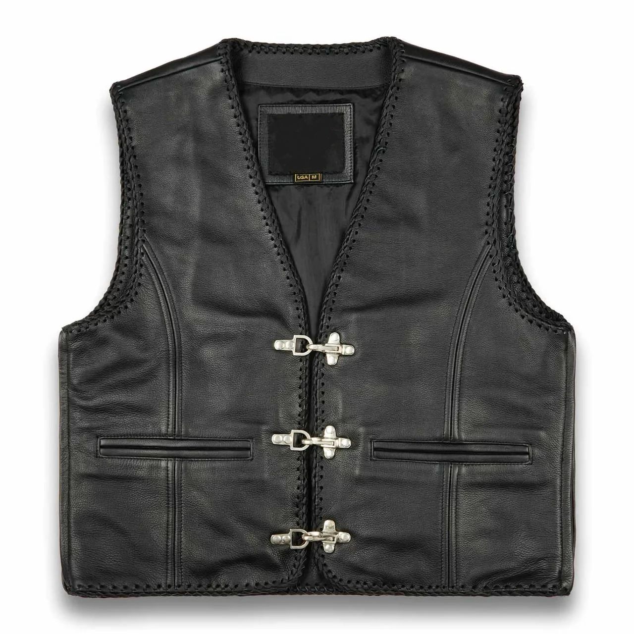 Men’s Premium Black Leather Vest – Classic Biker Elegance