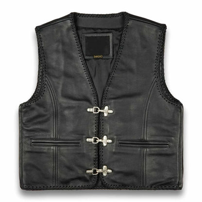 Men’s Premium Black Leather Vest – Classic Biker Elegance