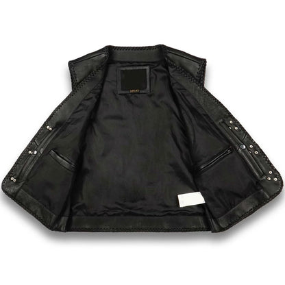Men’s Premium Black Leather Vest – Classic Biker Elegance