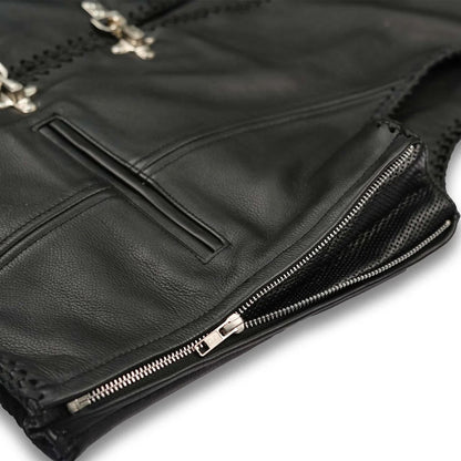 Men’s Premium Black Leather Vest – Classic Biker Elegance