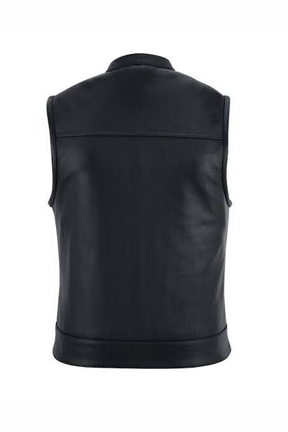 Premium Black Genuine Leather Vest – Classic Biker Style